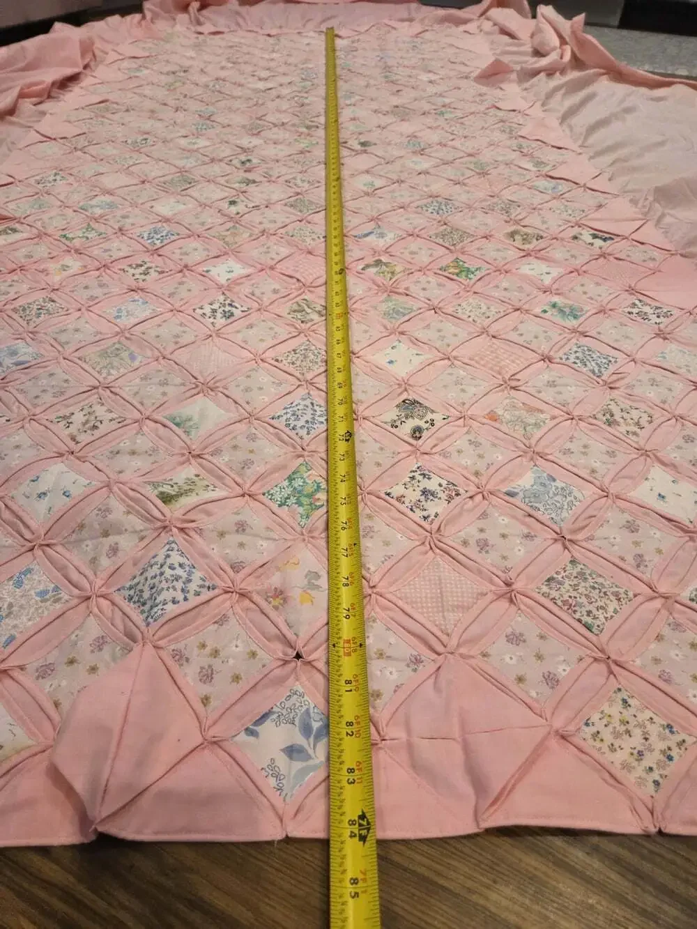 VTG Cannon Monticello Pink Quilted Twin Bedspread Cathedral Window Cottagecore
